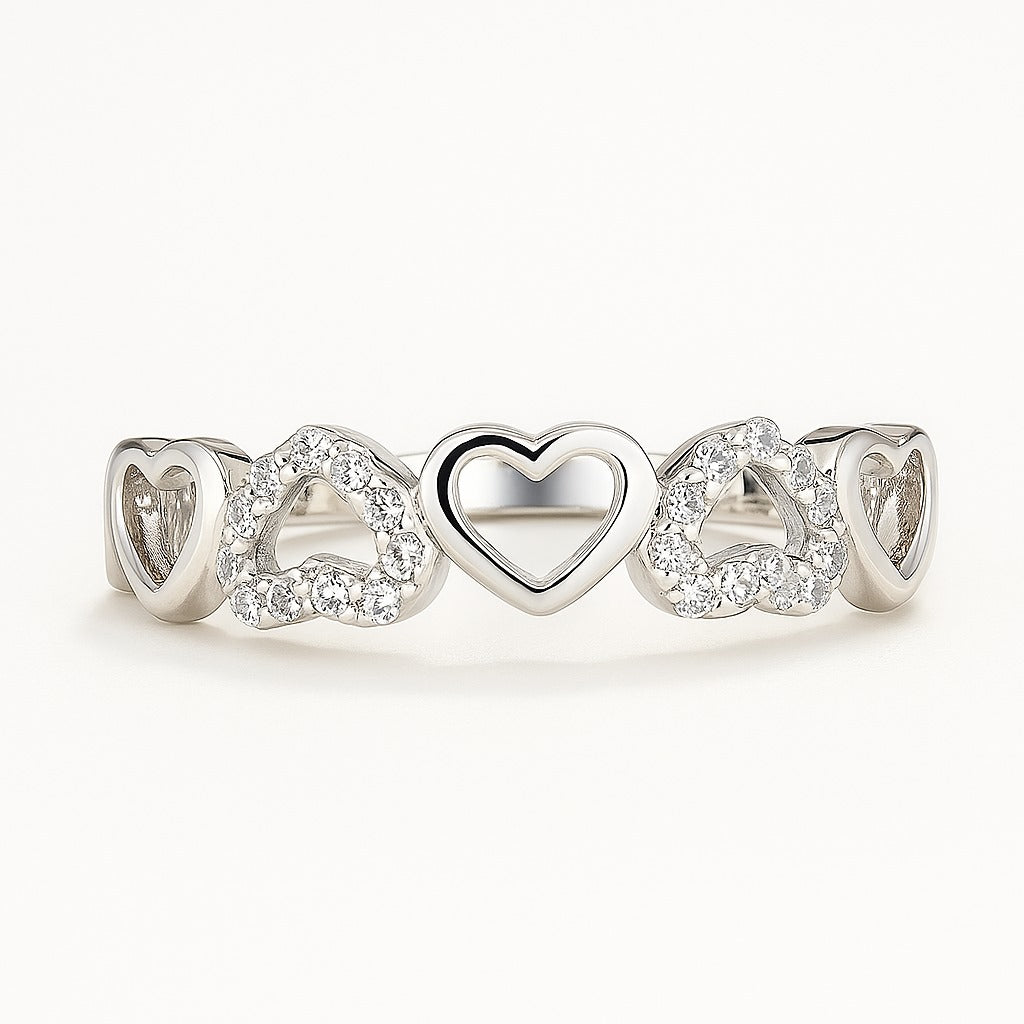 Sterling Silver Heart Ring with Pave Simulated Diamonds