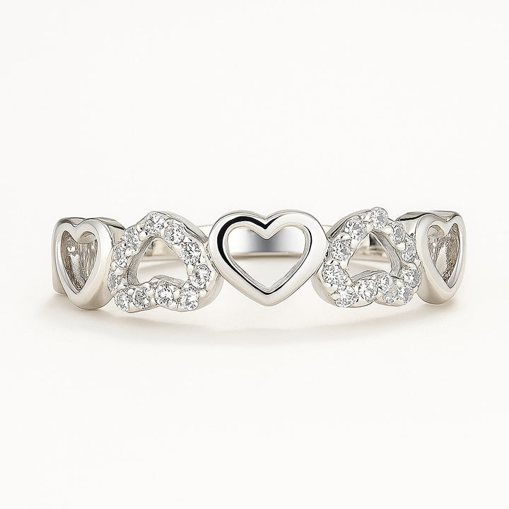 Sterling Silver Heart Ring with Pave Simulated Diamonds