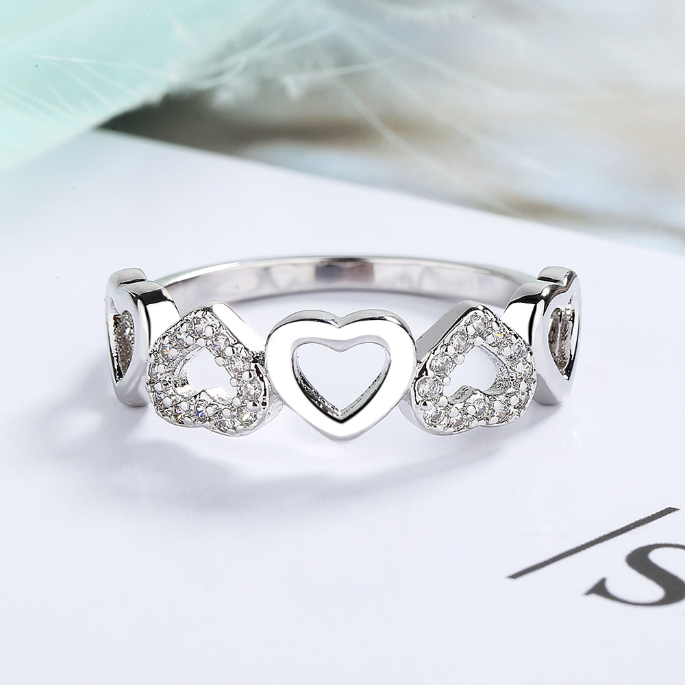 Sterling Silver Heart Ring with Pave Simulated Diamonds