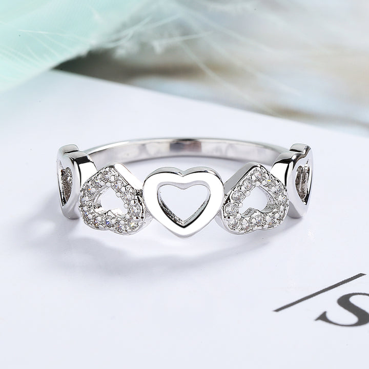 Sterling Silver Heart Ring with Pave Simulated Diamonds