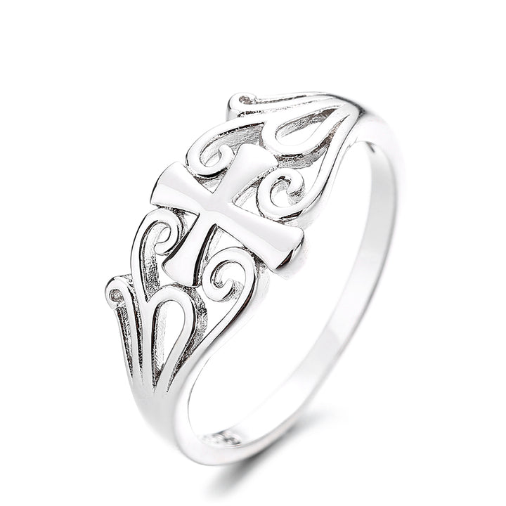 Sterling Silver Scroll Cross Ring