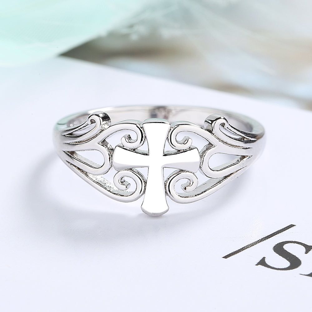 Sterling Silver Scroll Cross Ring