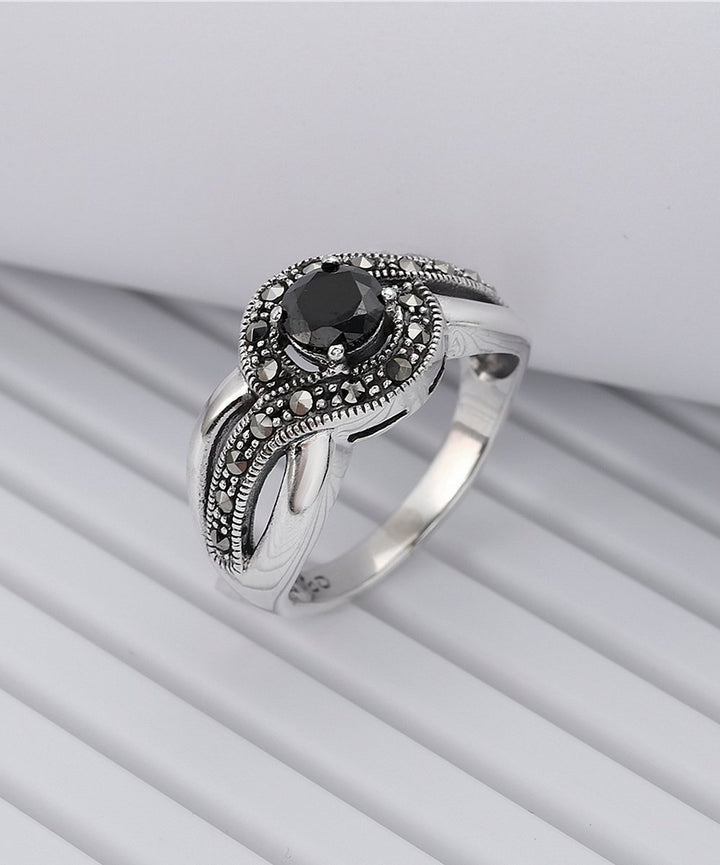 14K White Gold Black Marcasite Ring