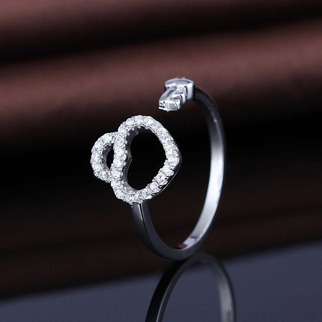 Sterling Silver Heart & Key Minimalist Adjustable Ring