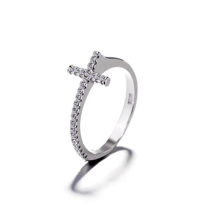 Sterling Silver Crystal Cross Ring