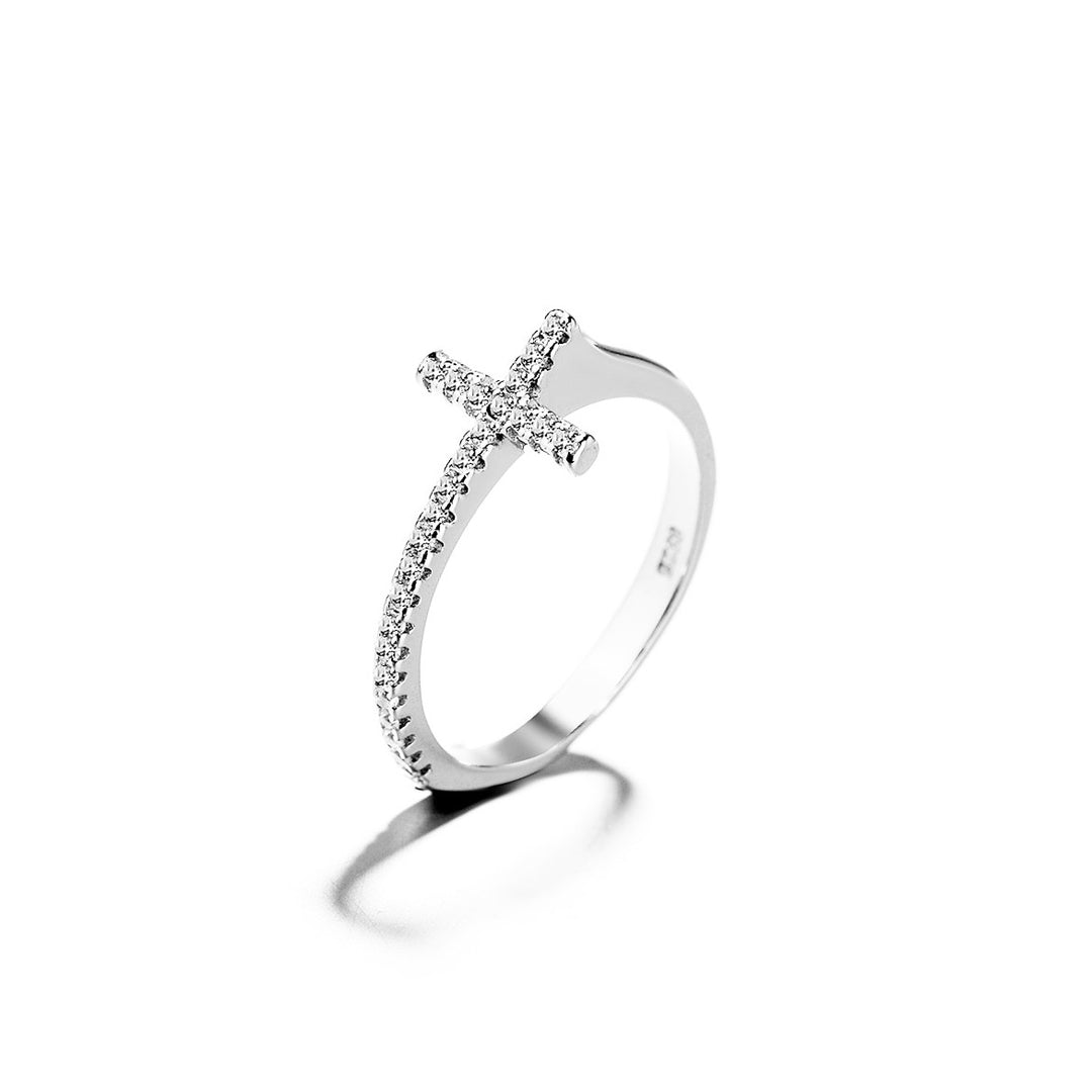Sterling Silver Crystal Cross Ring