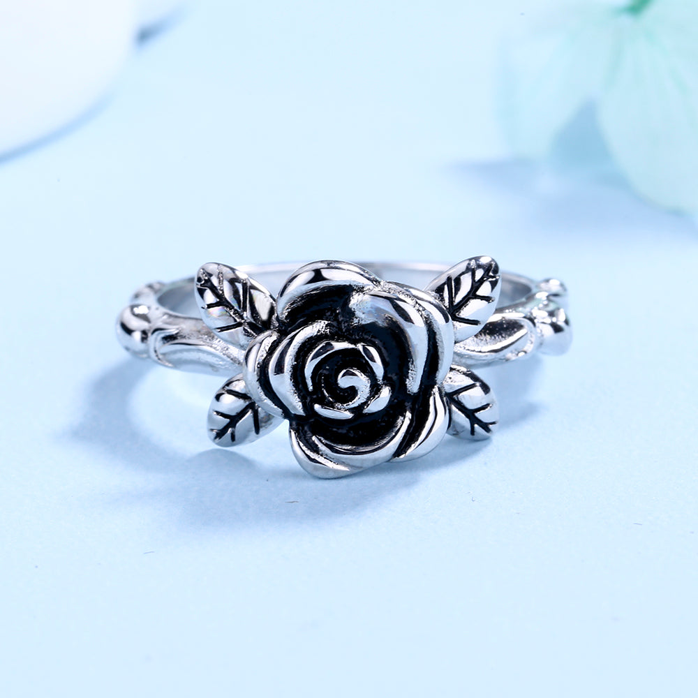 Sterling Silver Oxidized Artisan Rose Ring