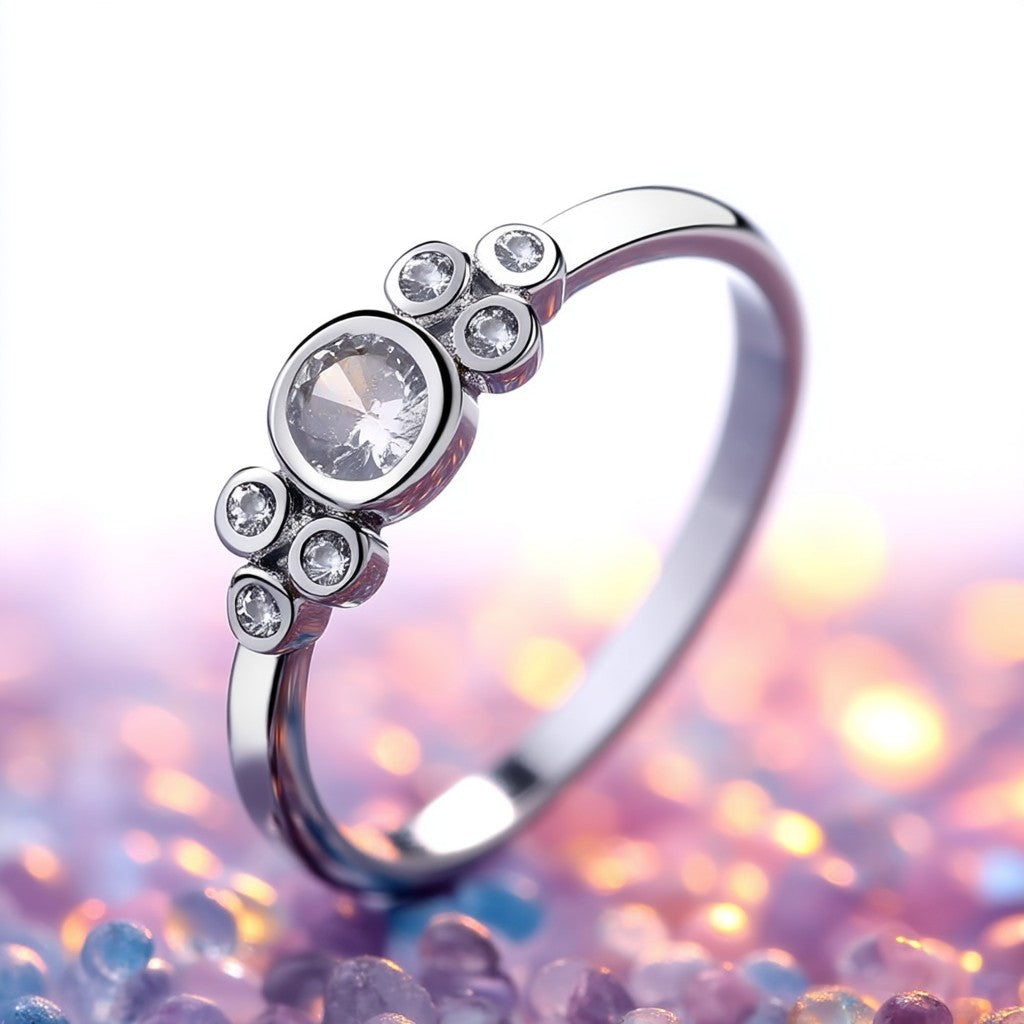 Sterling Silver Round Ring With Crystals
