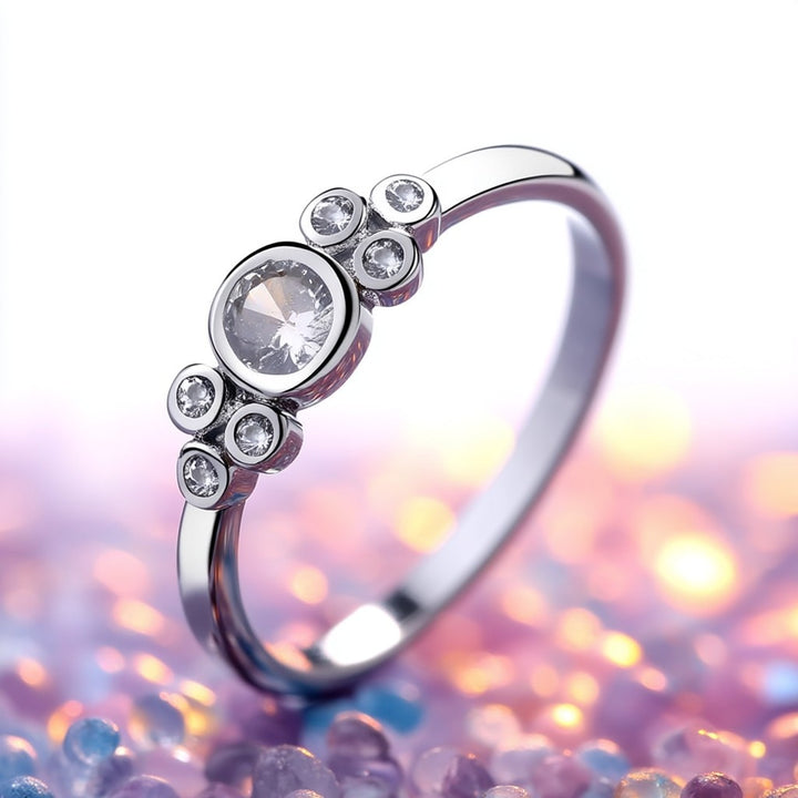 Sterling Silver Round Ring With Crystals