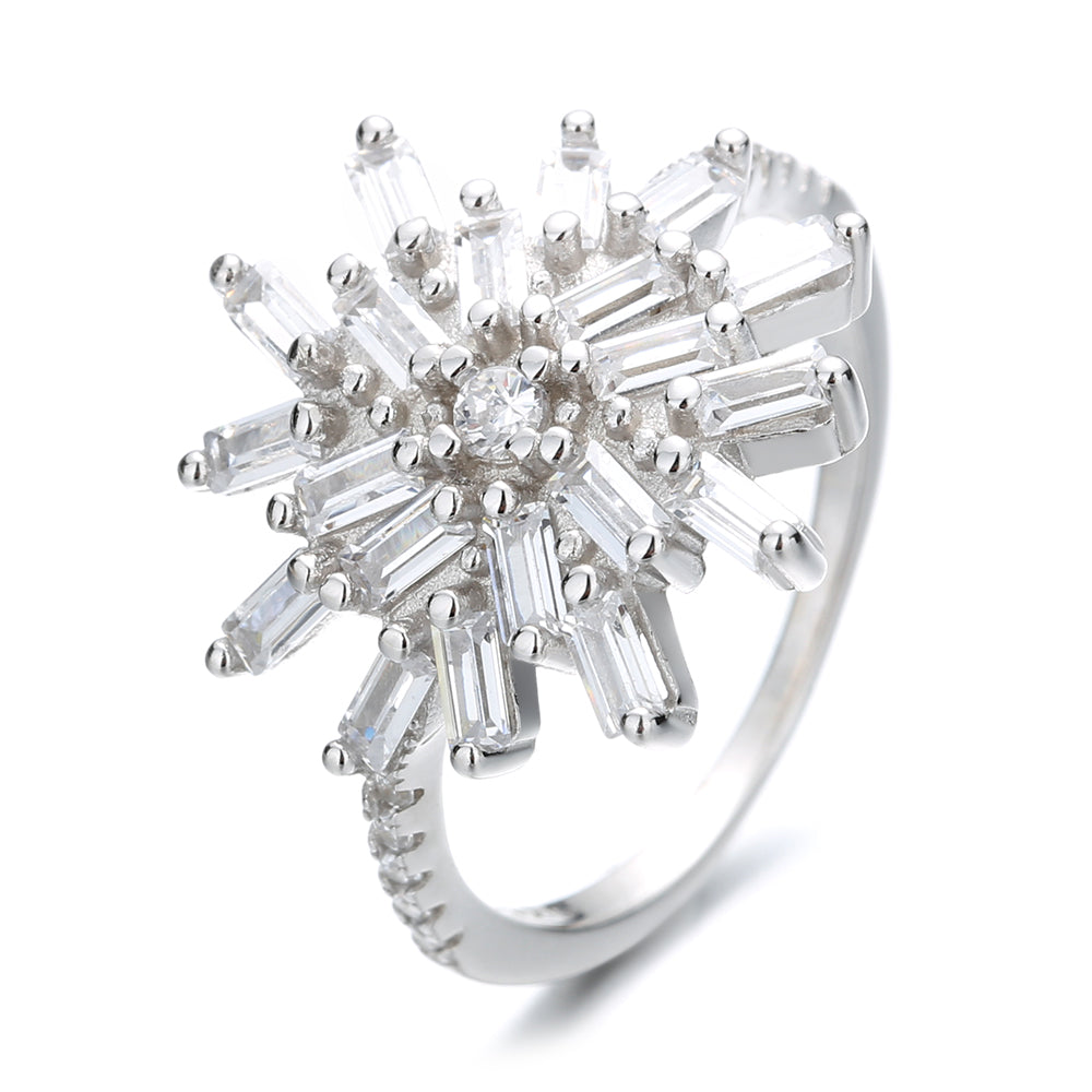 Sterling Silver Starburst Ring with Swarovski Crystals
