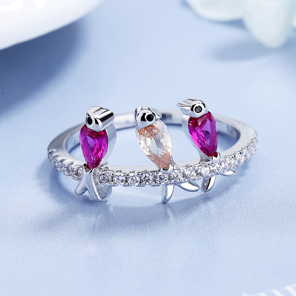 18K Rose Gold and Sterling Silver Birds Perched With crystals