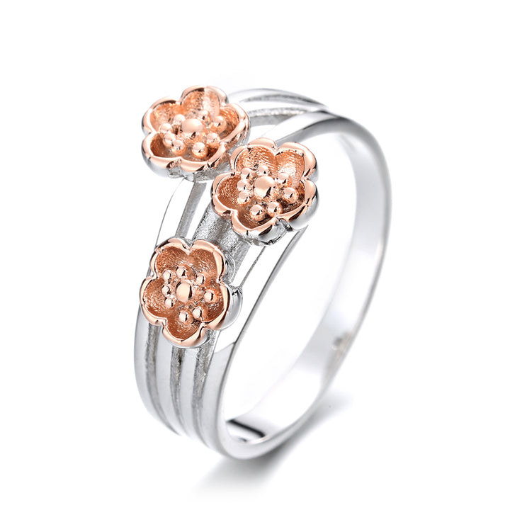 14K Rose Gold and Sterling Silver Multi-Row Floral Ring