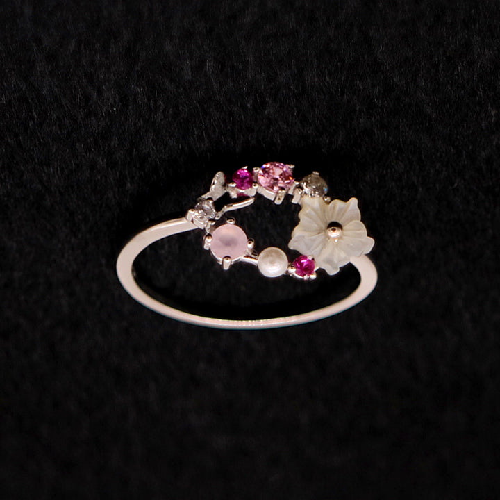 14 Rose Gold and Sterling Silver Open Floral Ring with Crystals