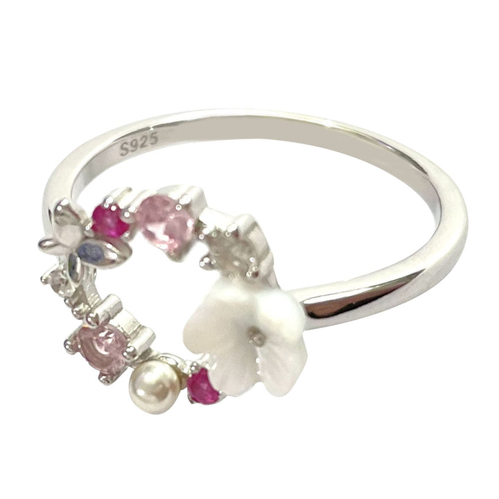 14 Rose Gold and Sterling Silver Open Floral Ring with Crystals