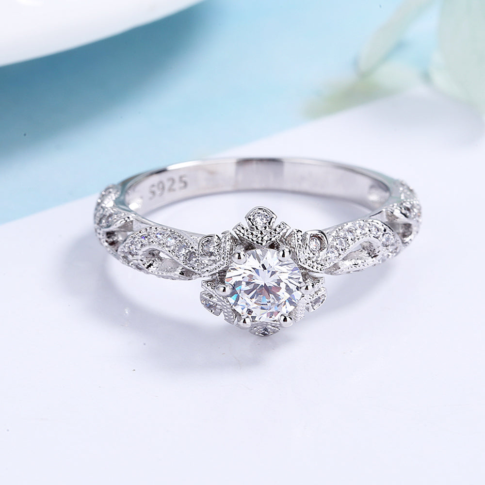 Sterling Silver Vintage Engagement Ring with crystals from Swarovski
