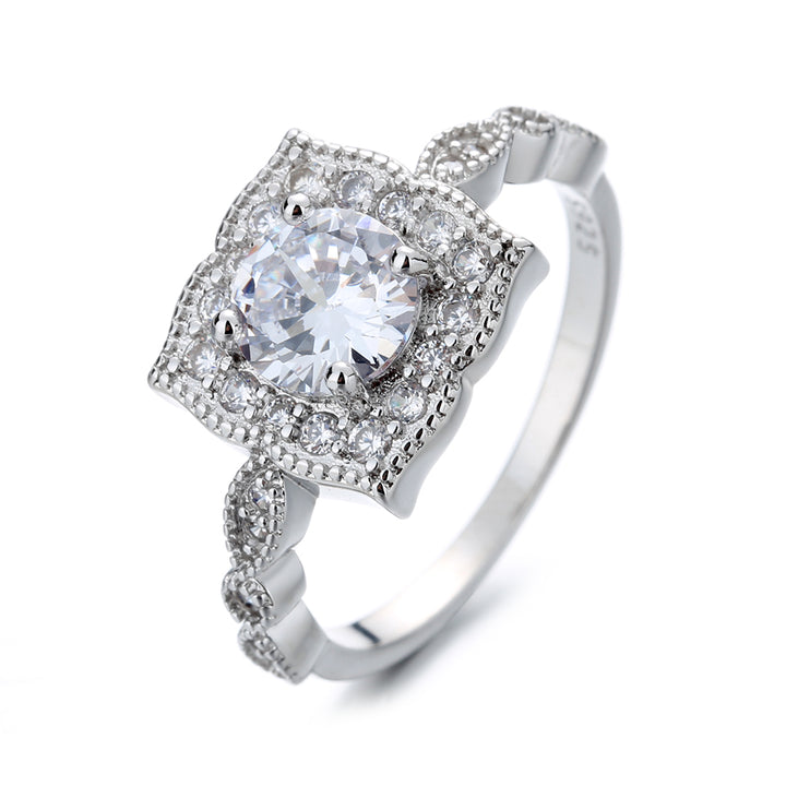 Sterling Silver Milligrain Detail Ring with Brilliant Cut Simulated Diamond