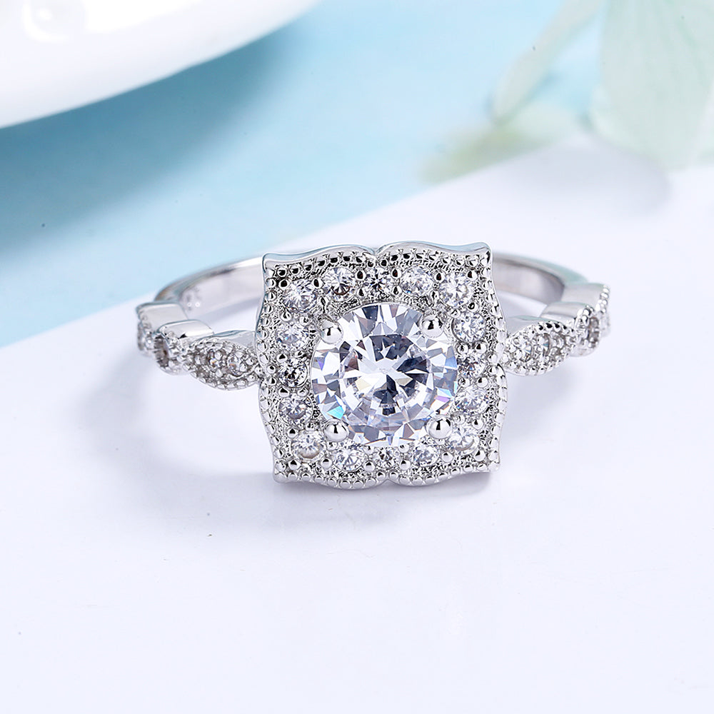 Sterling Silver Milligrain Detail Ring with Brilliant Cut Simulated Diamond