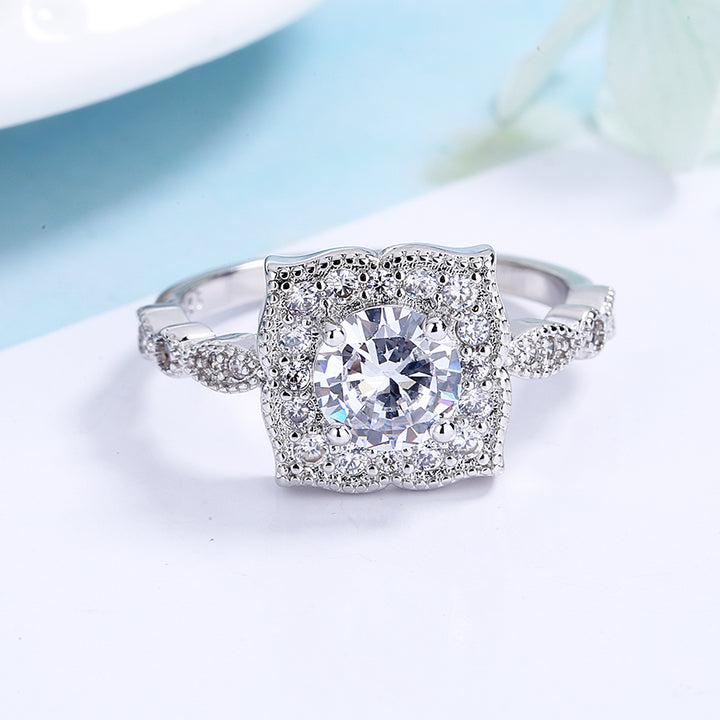 Sterling Silver Milligrain Detail Ring with Brilliant Cut Simulated Diamond