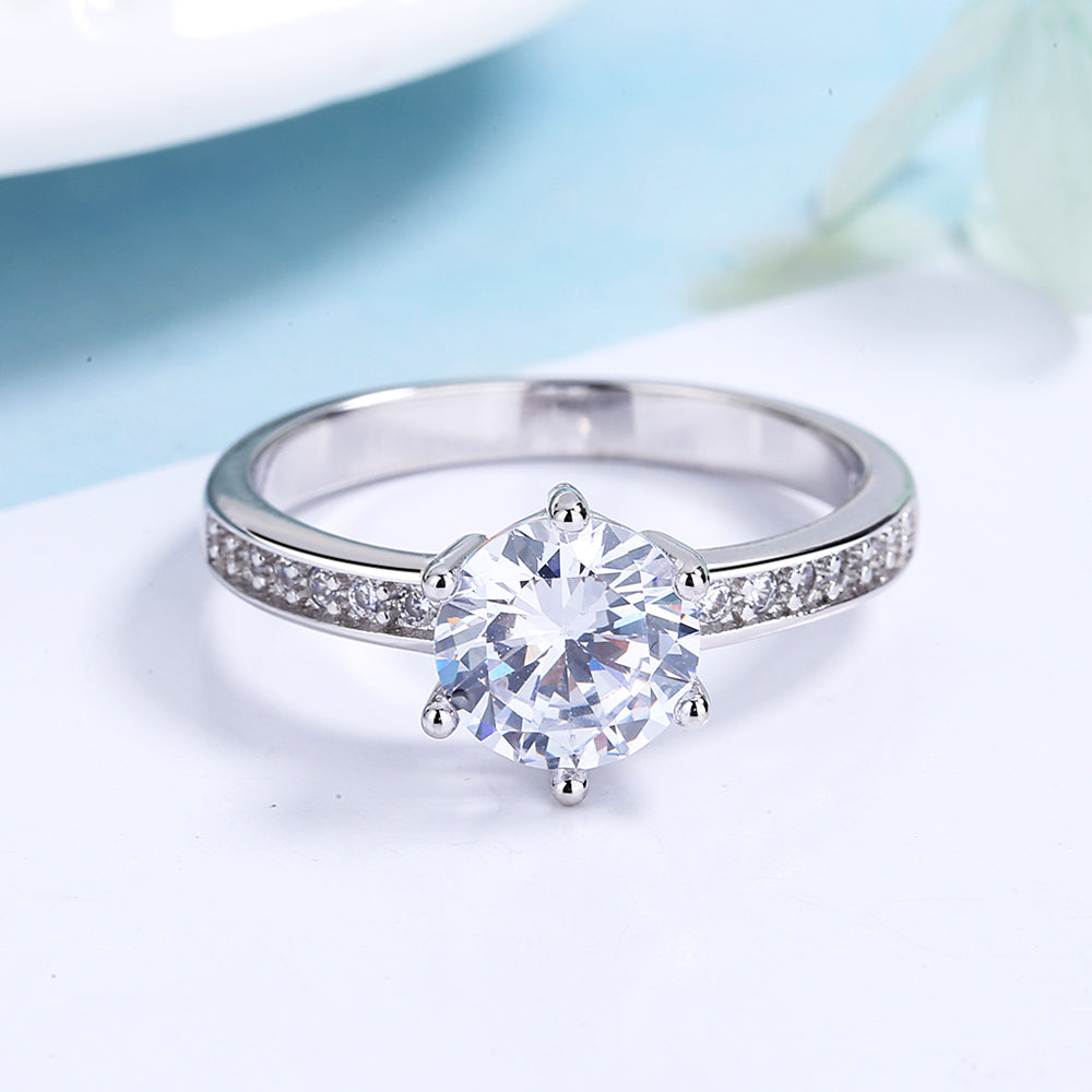 Sterling Silver Classic Engagement Ring with crystals from Swarovski