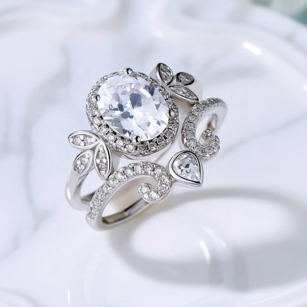 14K Gold and Sterling Silver Quaint Engagement Ring with crystals