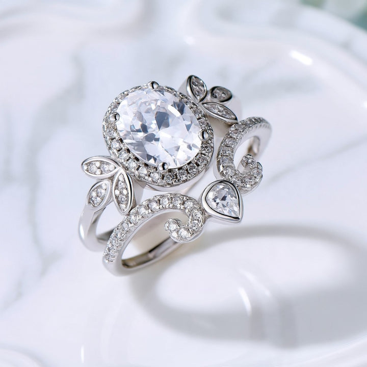 14K Gold and Sterling Silver Quaint Engagement Ring with crystals