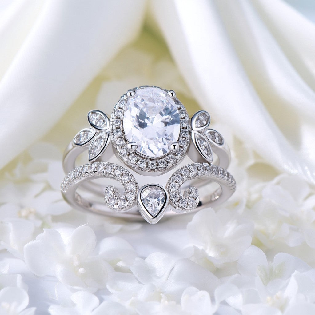14K Gold and Sterling Silver Quaint Engagement Ring with crystals