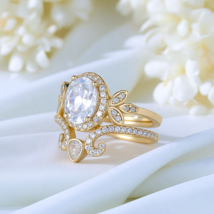 14K Gold and Sterling Silver Quaint Engagement Ring with crystals