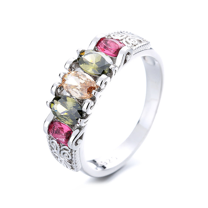 Artisan Gemstone and Sterling Silver Filigree Ring - Peridot / Citrine / Garnet