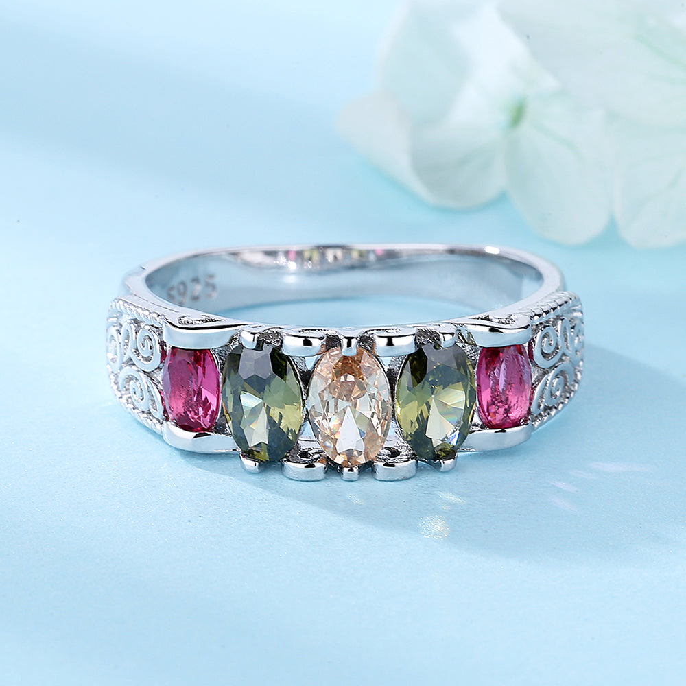 Artisan Gemstone and Sterling Silver Filigree Ring - Peridot / Citrine / Garnet