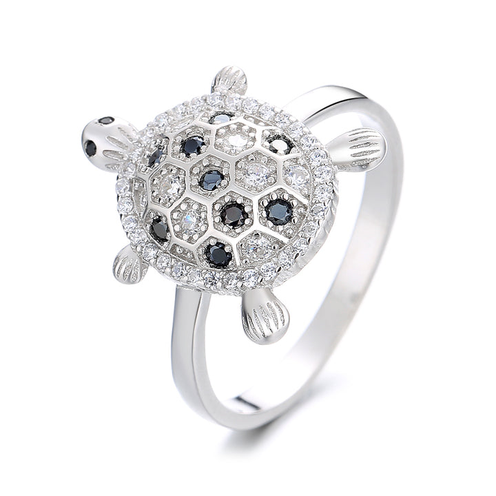 Sterling Silver Hawaiian Turtle ring with simulated diamonds