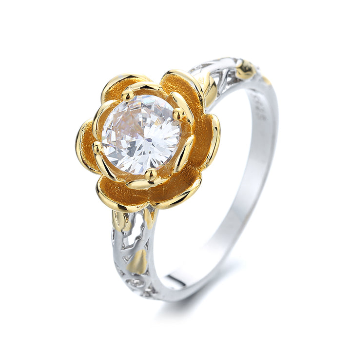 14K Gold over Sterling Silver Floral Ring with crystals from Swarovski