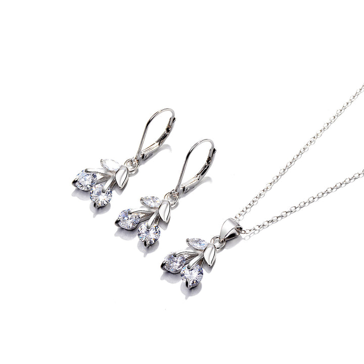 Sterling Silver & White Sapphire Cherry Earring and Necklace Set