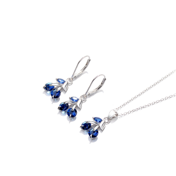 Sterling Silver & White Sapphire Cherry Earring and Necklace Set