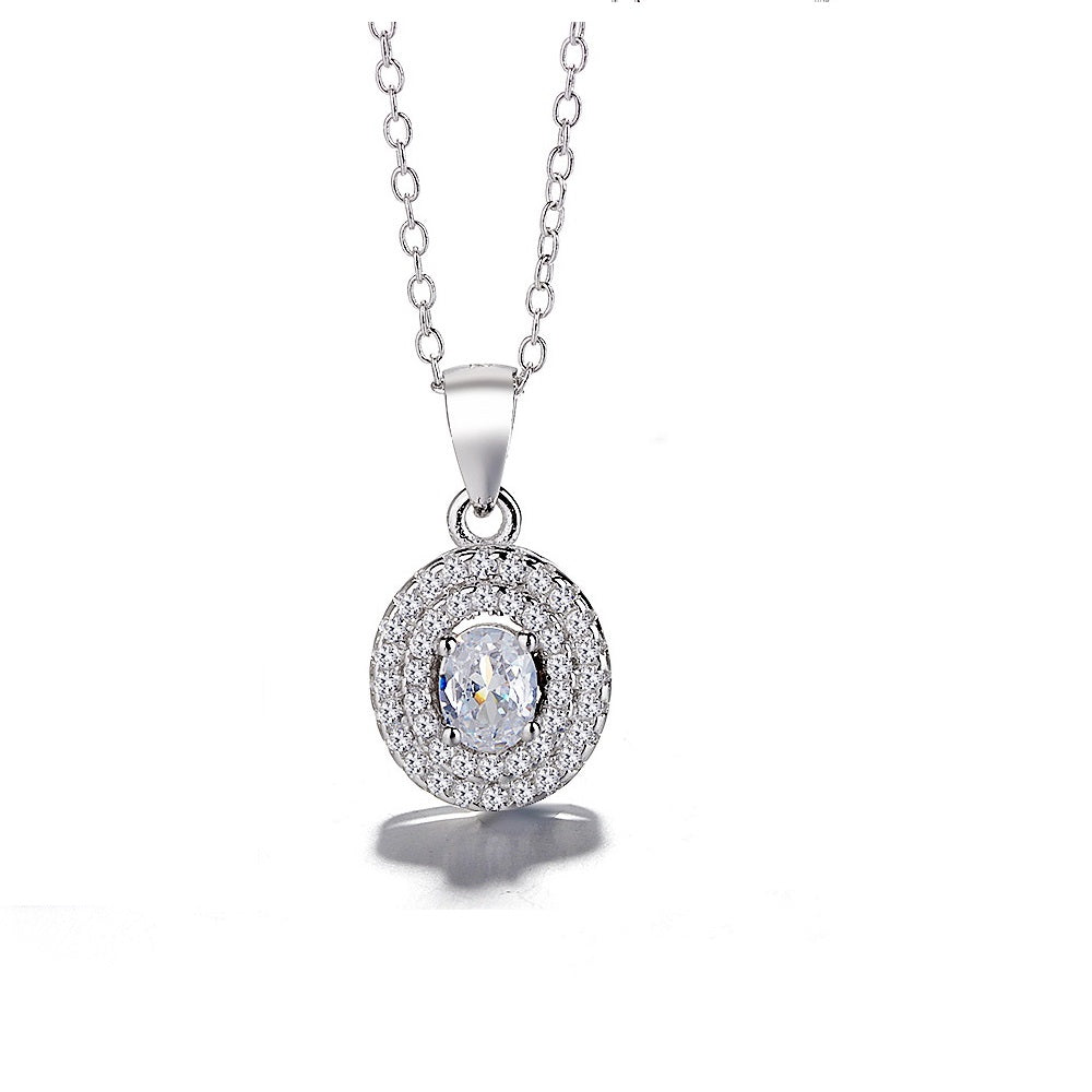 Sterling Silver Double Halo Earring and Pendant Necklace Set