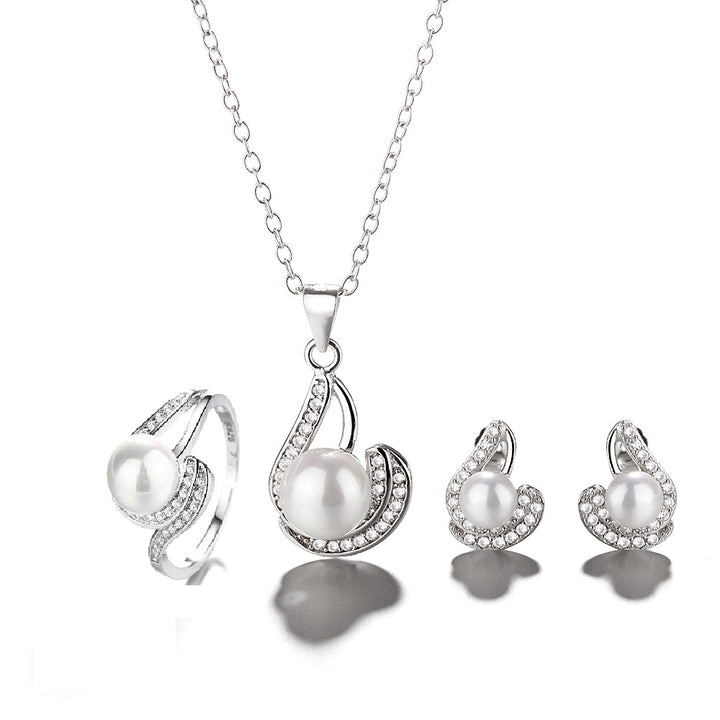 Sterling Silver J Halo Cultured Pearl and White Topaz (4-Piece Set)