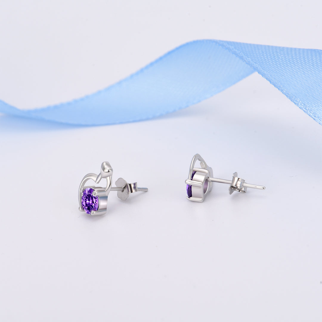 Purple Tanzanite & Sterling Silver Double Heart Earring