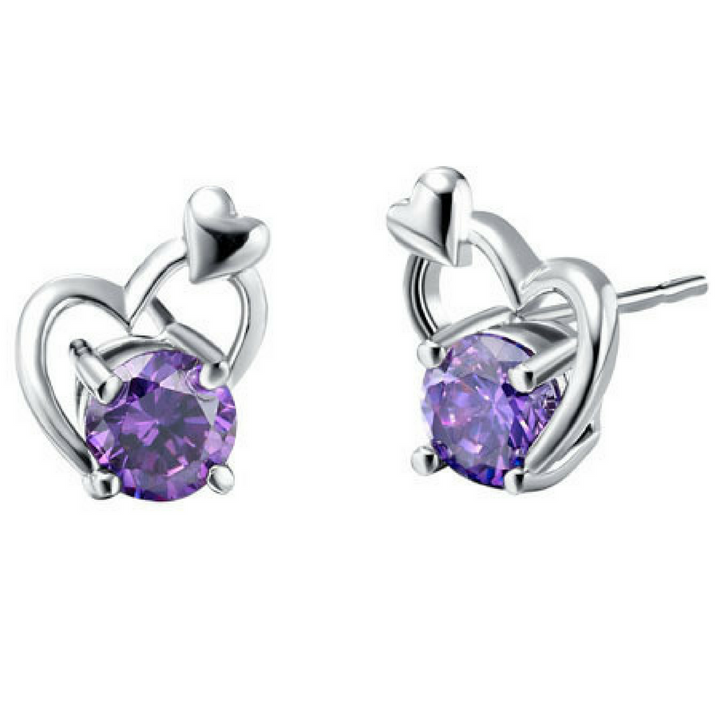 Purple Tanzanite & Sterling Silver Double Heart Earring