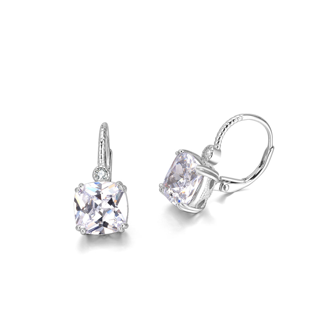 Sterling Silver & Genuine Square Crystal Leverback Earring