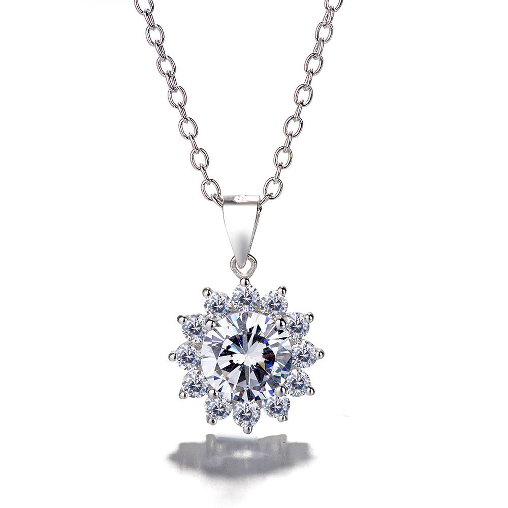 Sterling Silver Preciosa Crystal Halo Flower Pendant Necklace