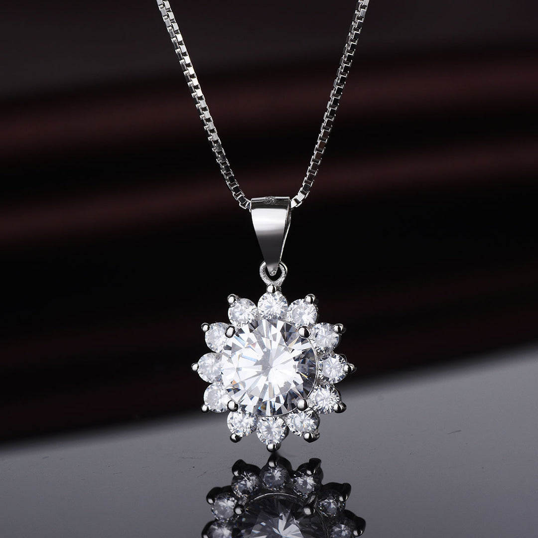 Sterling Silver Preciosa Crystal Halo Flower Pendant Necklace