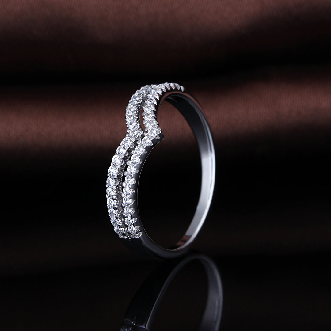 Sterling Silver Minimalist Ring with Genuine Crystals