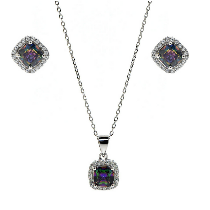 Sterling Silver Mystical Topaz Earring and Necklace Set