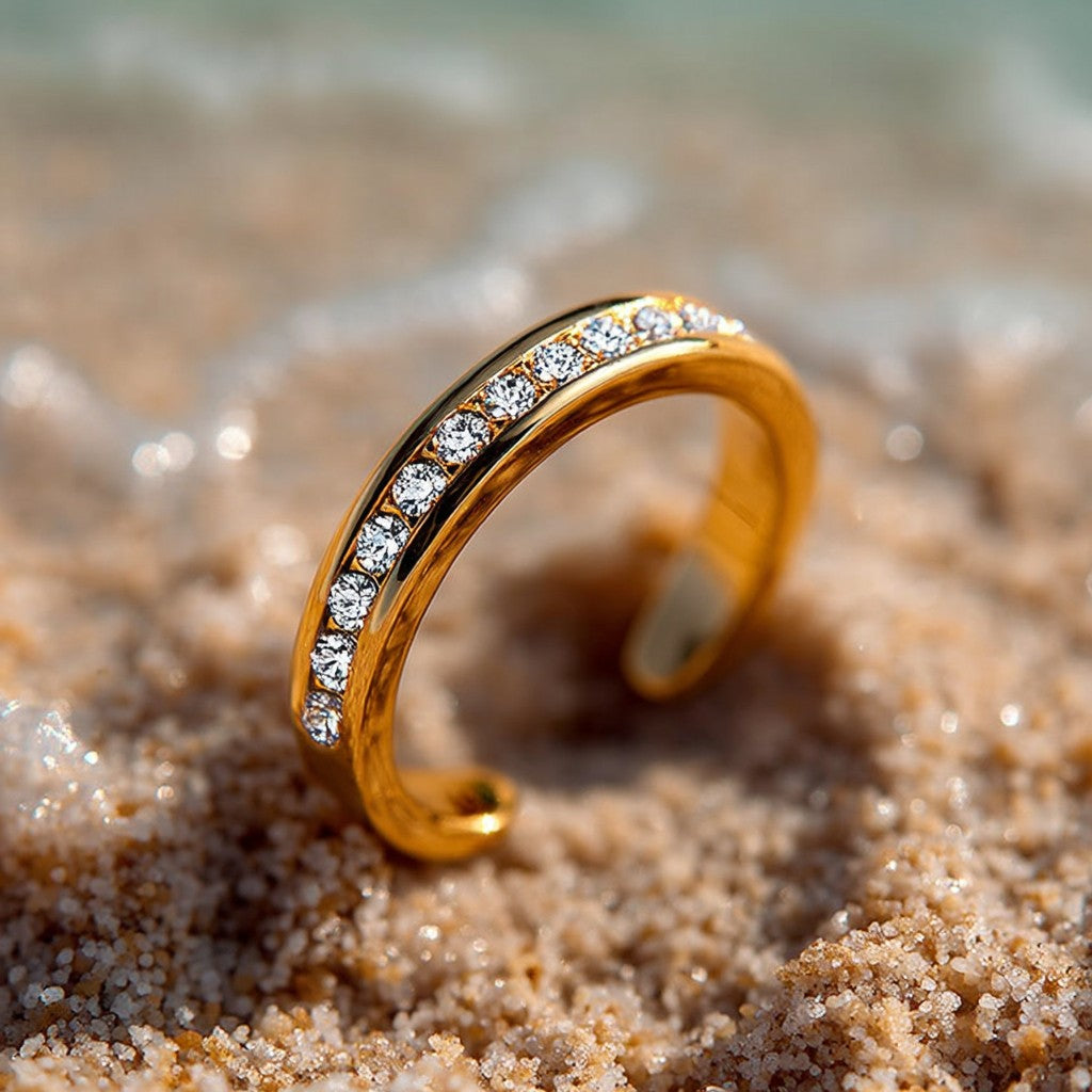 Sterling Silver Channel-Set Toe Ring with crystals
