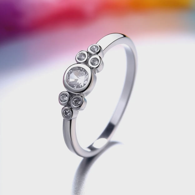 Sterling Silver Round Ring With Crystals