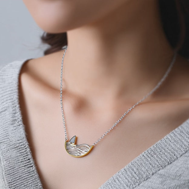 Sterling Silver two-tone Sailboat Pendant Necklace