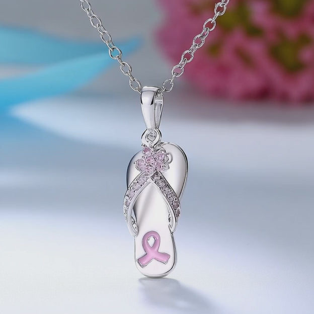 Breast Cancer Awareness Silver & Pink Sapphire Pendant Necklace