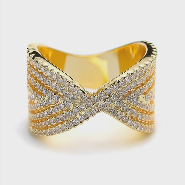 Amy and Annette 14K Gold Bow-Tie Ring with Crystals
