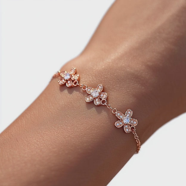 14K Gold Crystal Flower Power Adjustable Bracelet
