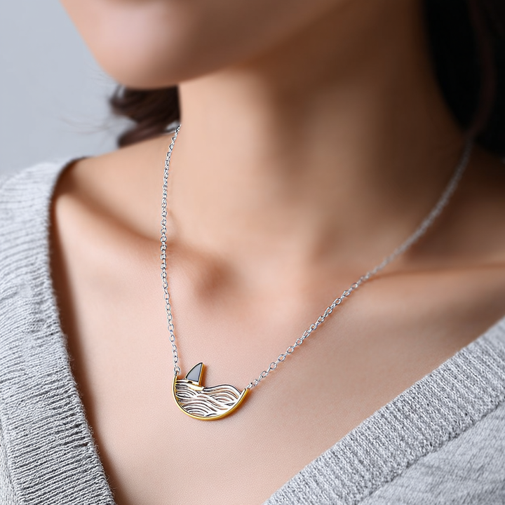 Sterling Silver two-tone Sailboat Pendant Necklace