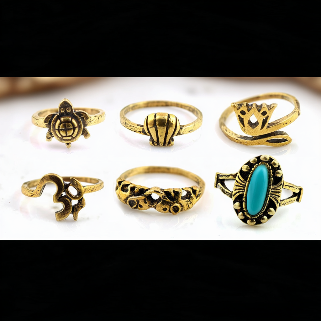 Sterling or Brass Oxidied Turquoise (Set of 6) Multi-Finger Rings